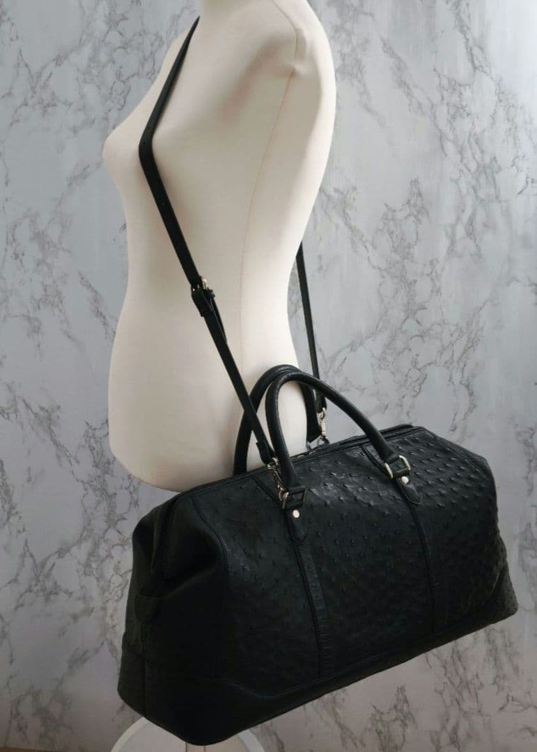 美品 高級◎】オーストリッチ ボストンバッグ 2way 斜め掛け 大容量