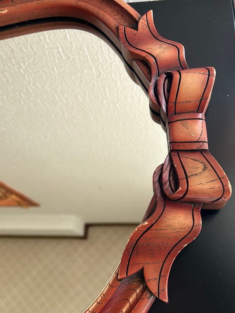 アンティーク ニッカ 壁掛け鏡 リボン ウォールミラー 昭和レトロ