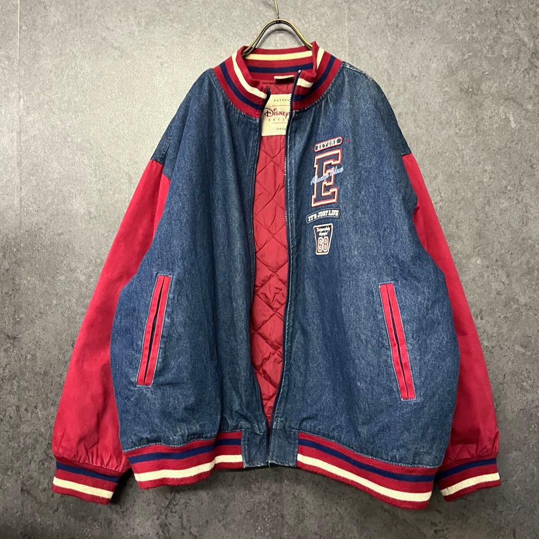 《US古着》ディズニー くまのプーさん イーヨー デニムブルゾン 刺繍 2XL