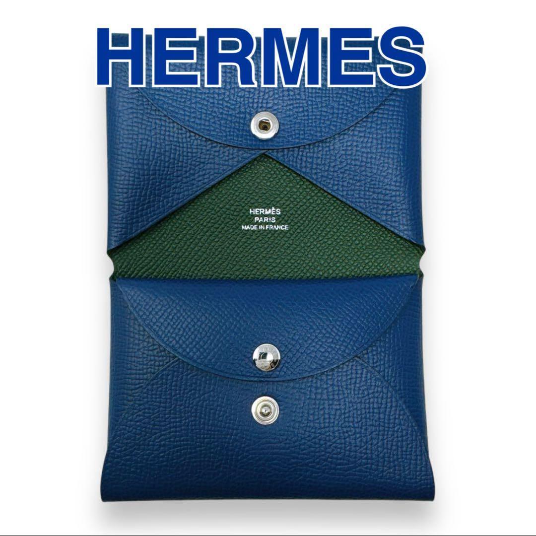 エルメス ケース ミニ財布 カルヴィデュオ ネイビー ブルー ユニセックス HERMES（エルメス） コインケース カルヴィデュオ CALVI DUO エプソン