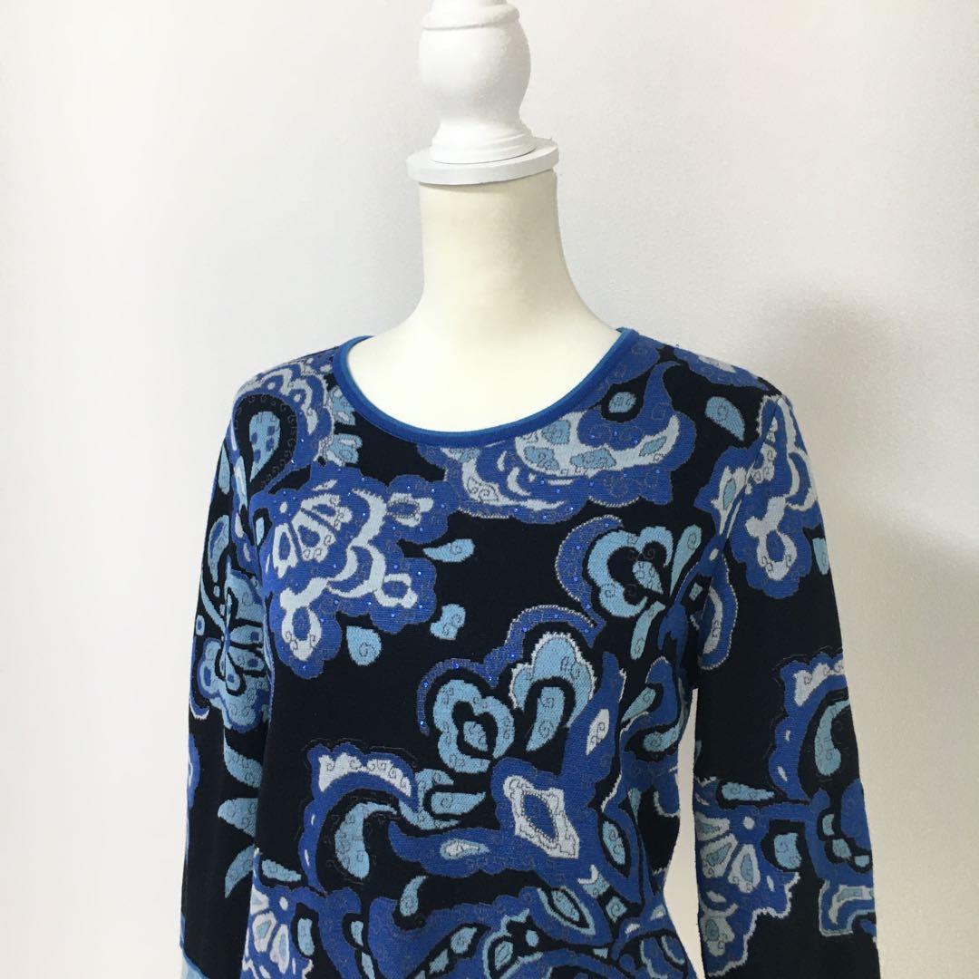 近年美品 LEONARD レオナール レーヨンニット ラインストーン セーター