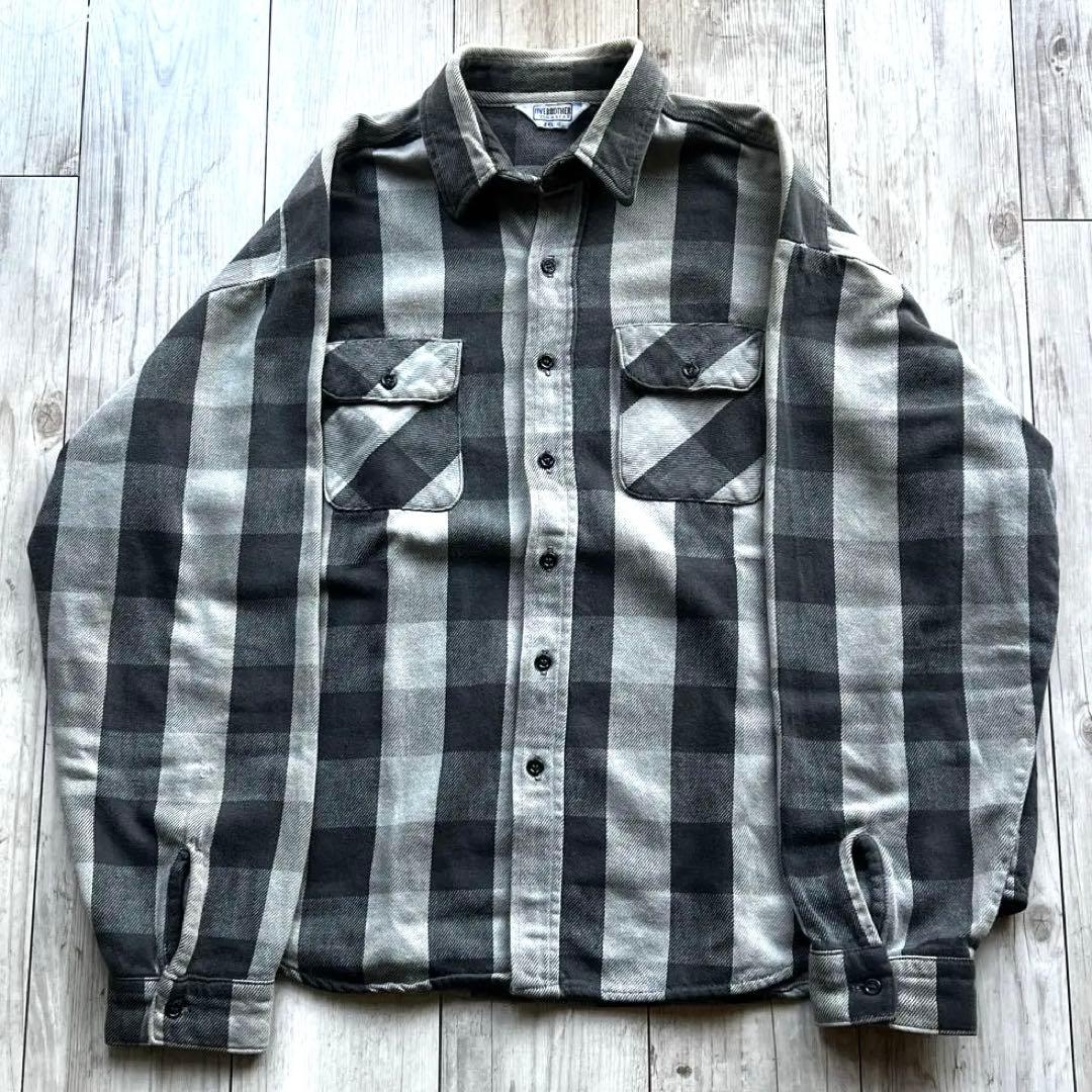 状態完璧　80s fivebrother ネルシャツ　2xL ブロックチェック ファイブブラザー FIVE BROTHER 80s キルティング ネルシャツ 三角タグ