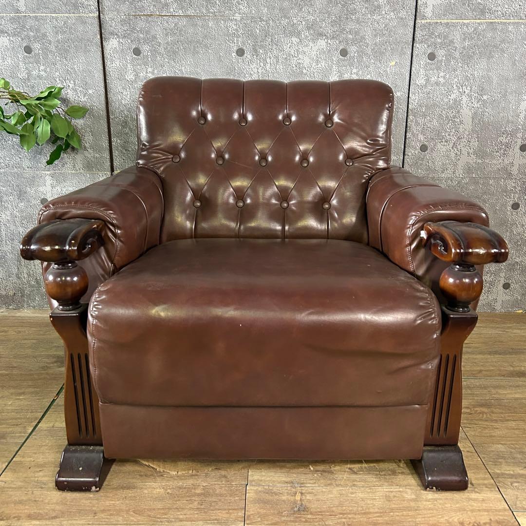 カリモク家具 karimoku꧂オールドカリモク 1Pレザーアームソファ