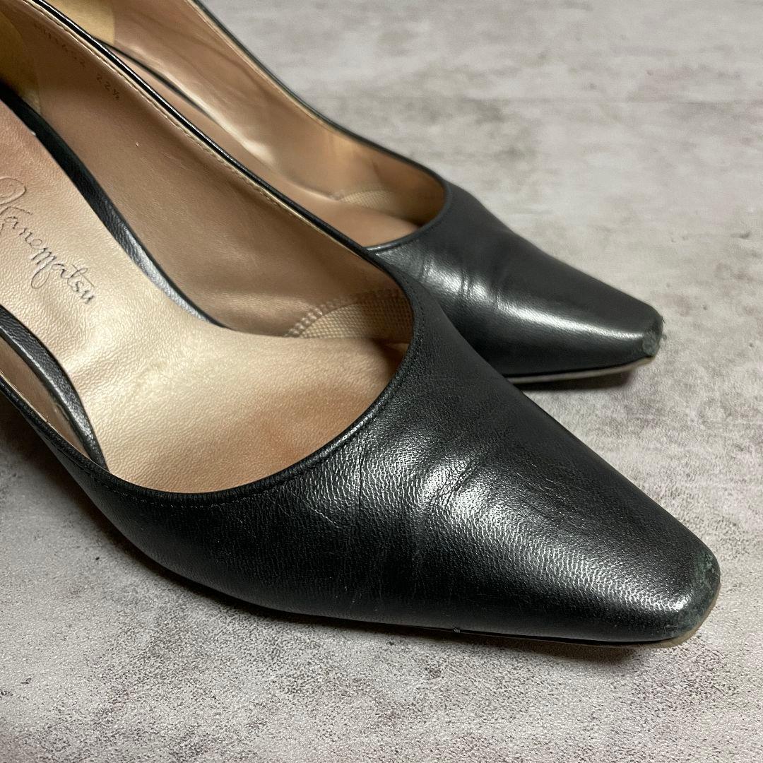 銀座かねまつ】（22.5E）ポインテッドトゥパンプス ブラック レザー