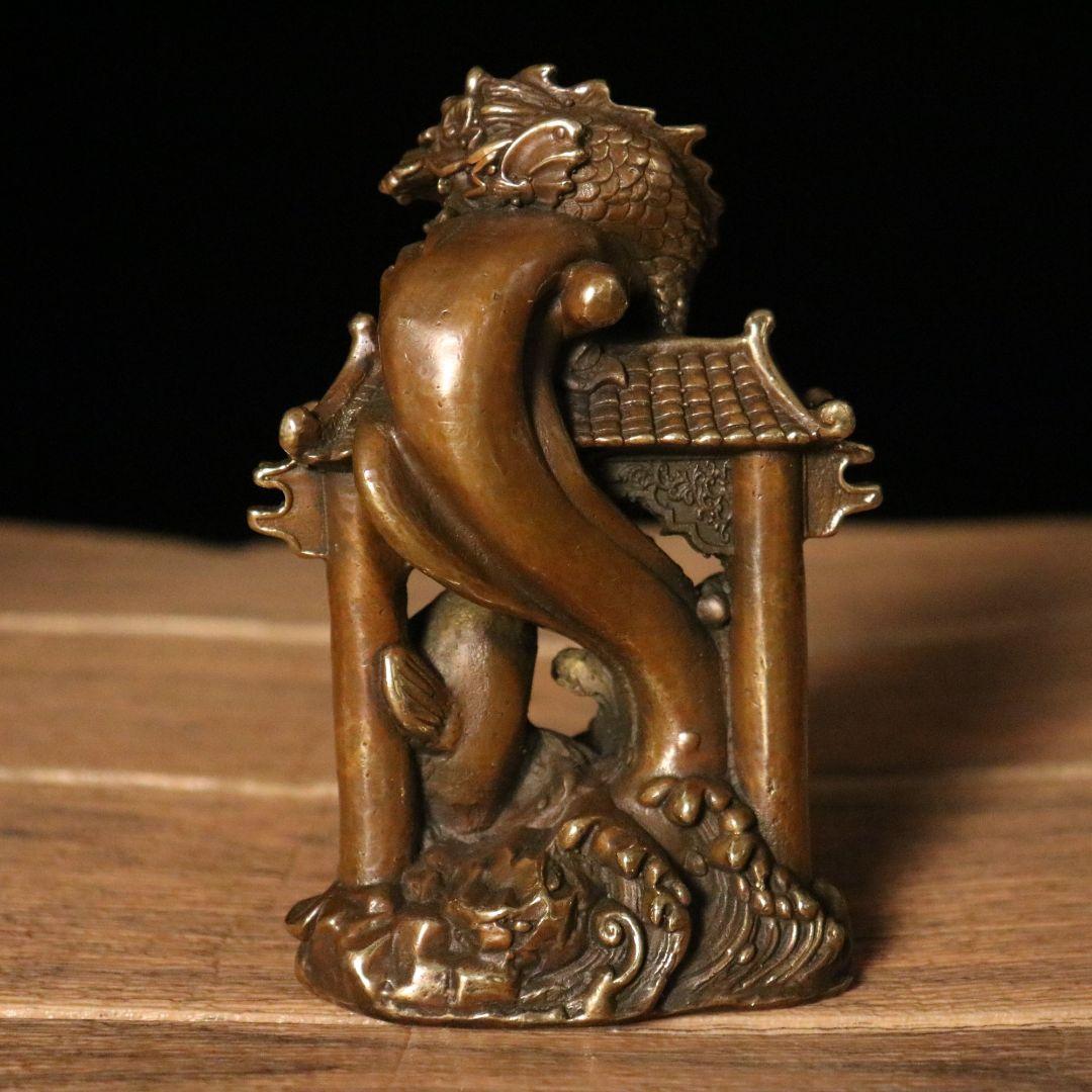 銅器 鯉躍龍門 客間 茶台 机 事務室 風水開運 装飾品 工芸品