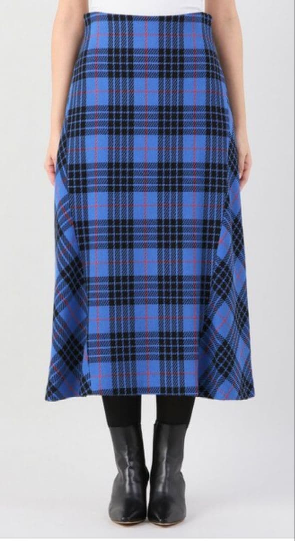 ヴェルメイユパーイエナ☆ロングスカート タータンチェック ブルー 36