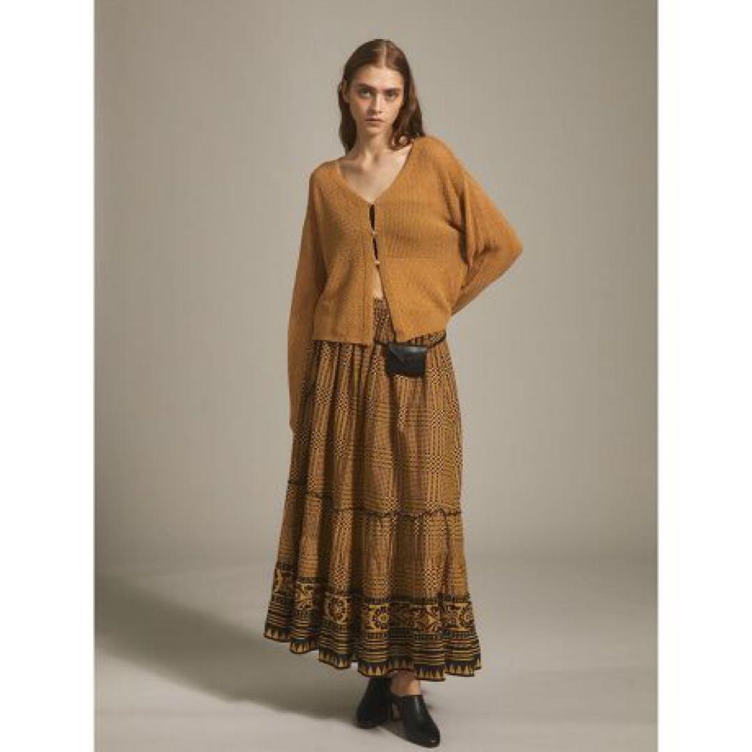 ヤマダヤ Ampleエスニック調コットンフレアスカート 幾何学模様スカート