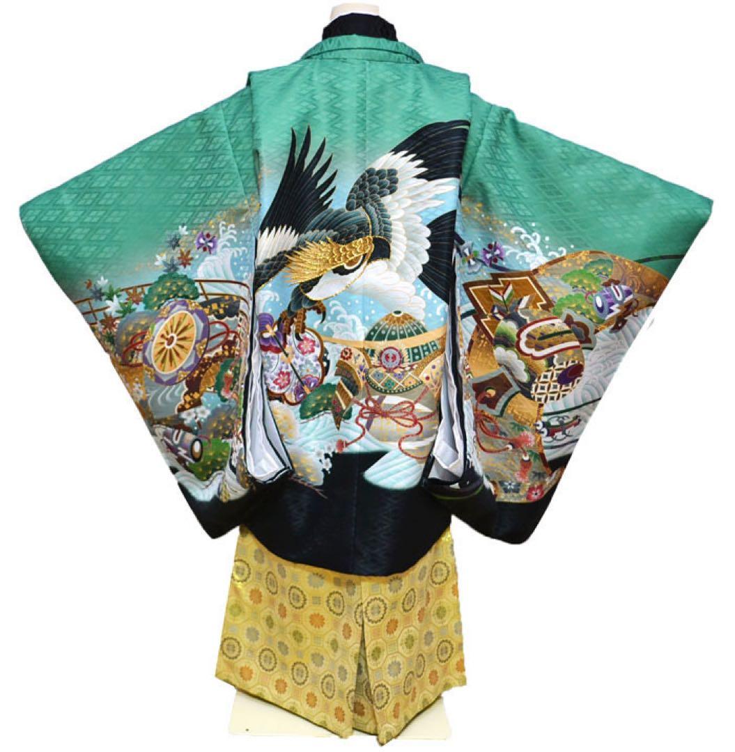 七五三 着物 男の子 袴 セット 3歳、5歳羽織袴 フルセット 鷹柄グリーン 楽天市場】七五三 753 着物 男の子 袴 セット 3歳羽織袴 フルセット 鷹