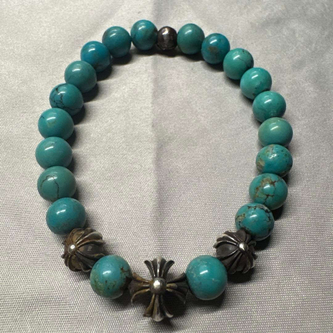 クロムハーツ　ターコイズブルー ビーズブレスレット CHROME HEARTS クロムハーツ 8mm ターコイズ ビーズブレスレット