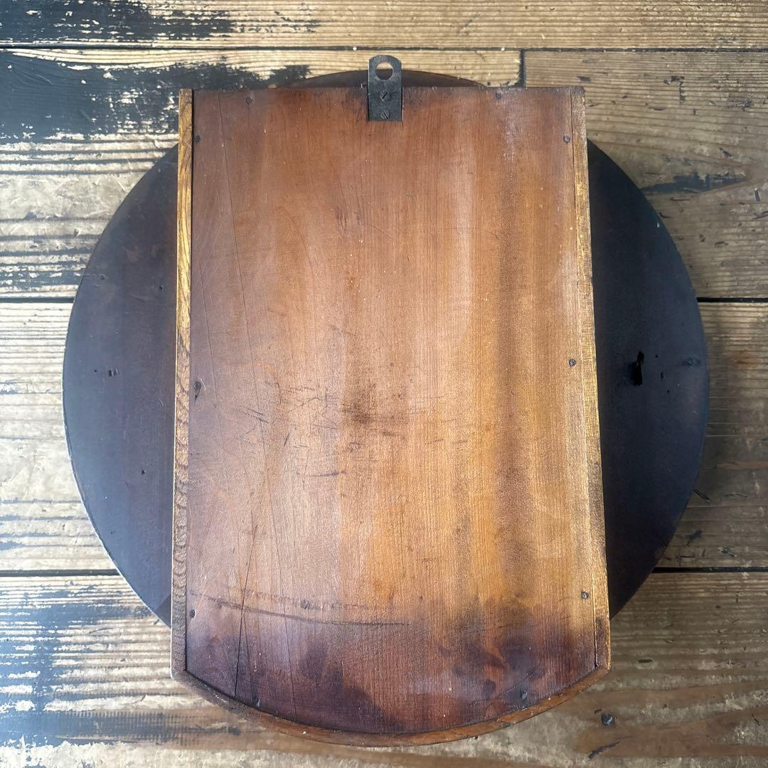 大正頃の吉田時計の木製丸時計 アンティーク時計 電池式 ヴ