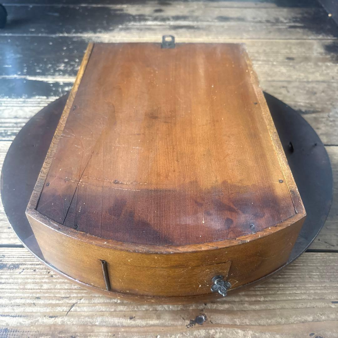 大正頃の吉田時計の木製丸時計 アンティーク時計 電池式