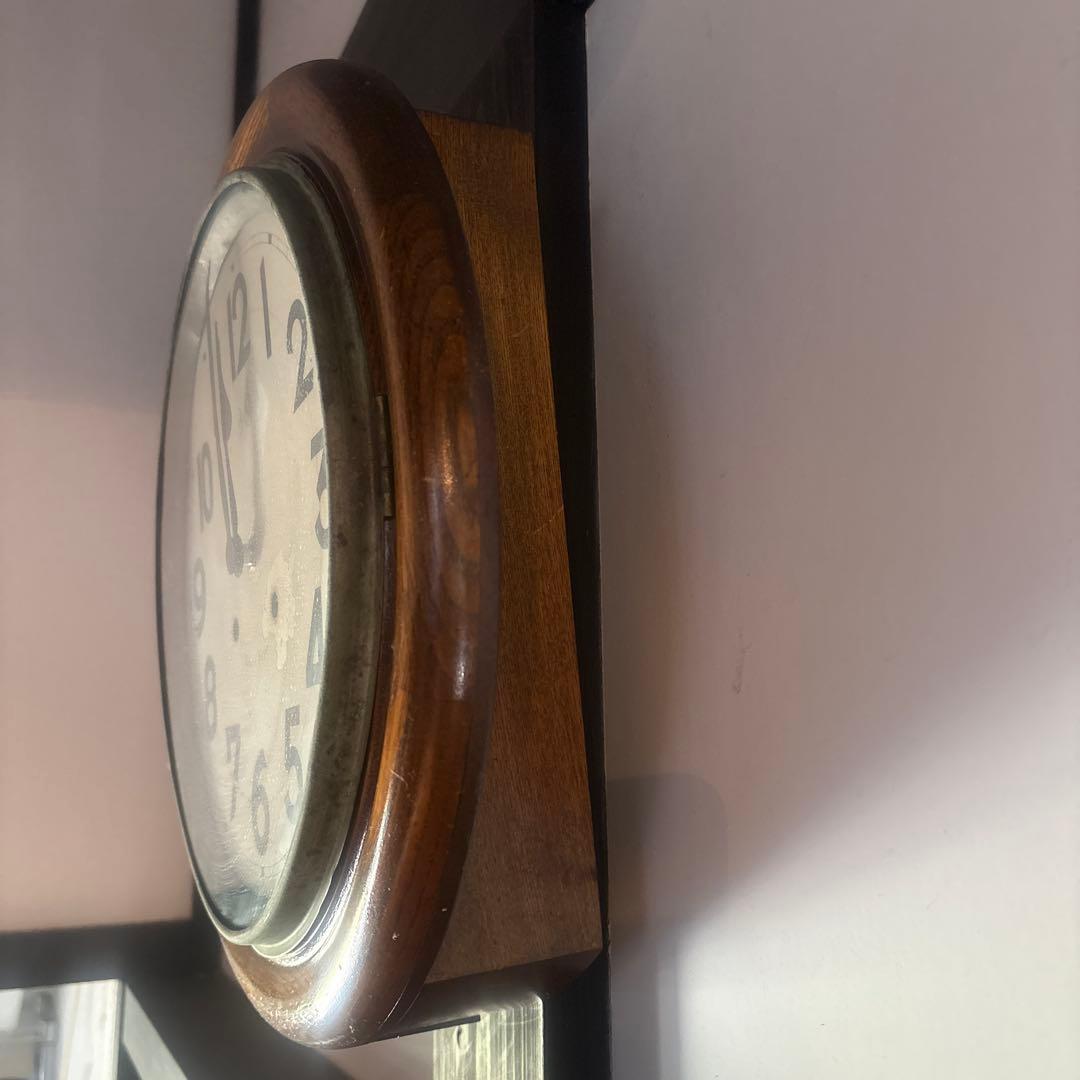 大正頃の吉田時計の木製丸時計 アンティーク時計 電池式 ヴ