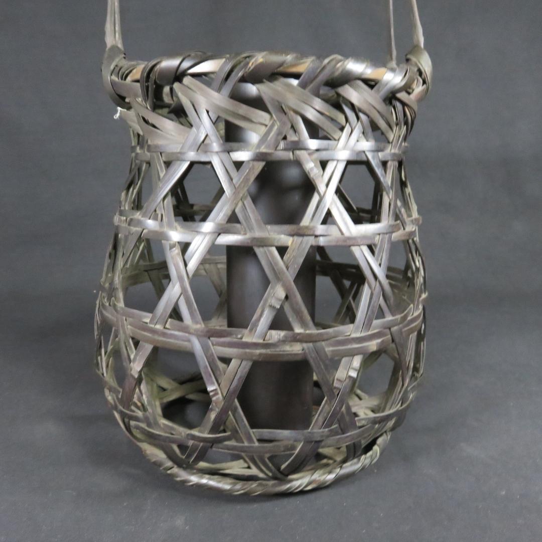 大原篭 かご 花入 竹編み 茶道具 茶の湯 竹篭 黒 - 工芸品最新