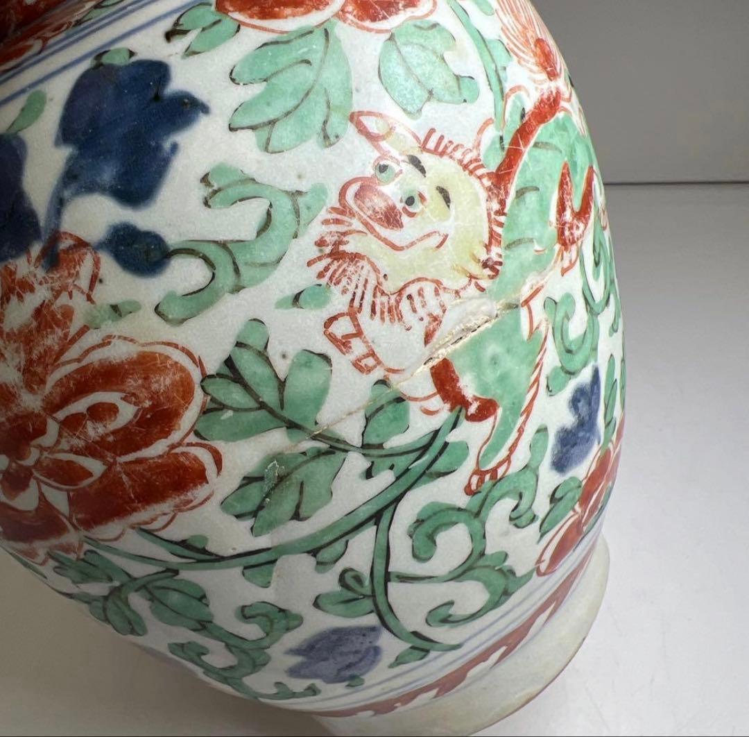 中国明時代 明代の五彩壺 南京赤絵大壷 置物 アンティーク 骨董 飾り物古