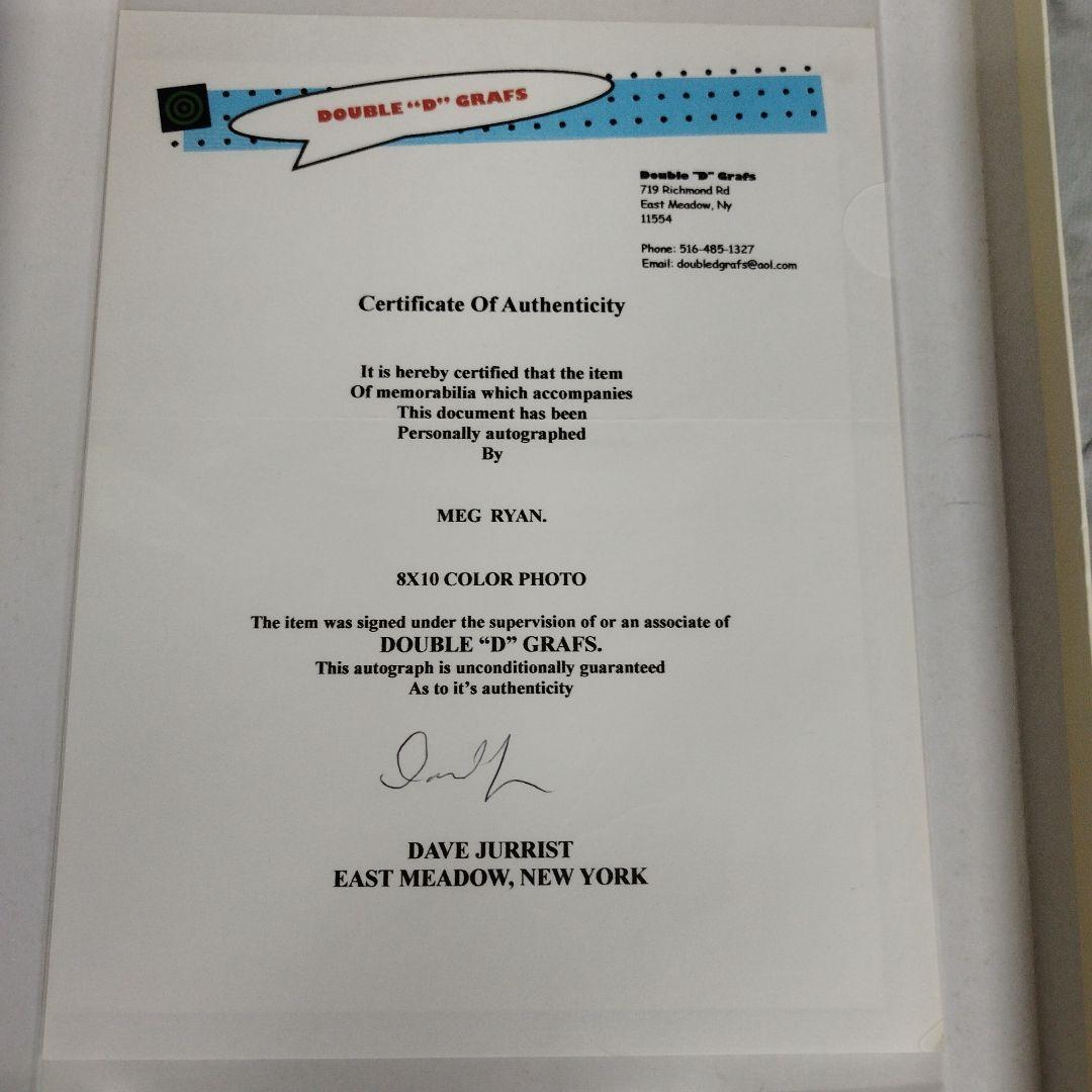 ハリウッド女優 メグ・ライアン 直筆サイン入り8X10 フォト 証明書