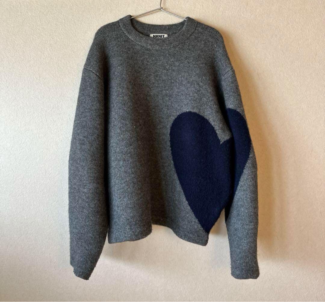 NKNIT pattern knit ハート グレー ネイビー エヌ ニット - メルカリ