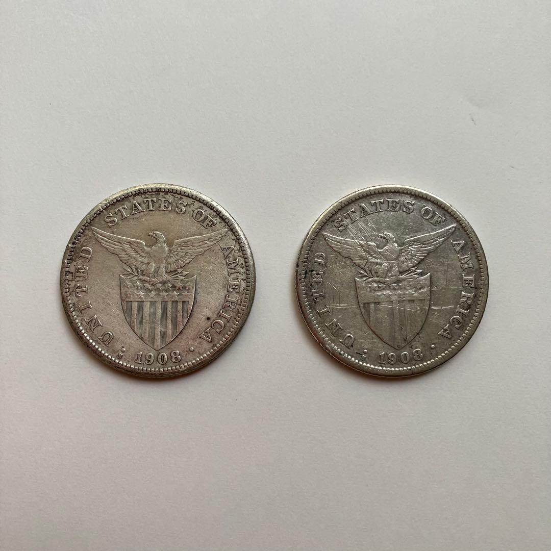 【軽部剛さま専用】1908年 フィリピン 1ペソ 通貨 2枚セット