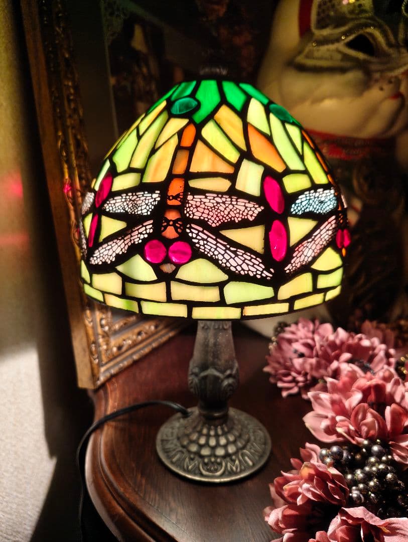 ステンドグラス トンボ アンティーク レトロ 小樽ランプ 貴重品完動品