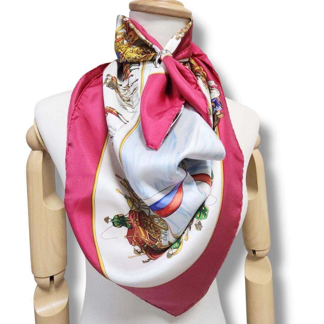 【良品 カレ90】エルメス 大判スカーフ《モスクワ大行進》馬車 兵隊 タグ付き