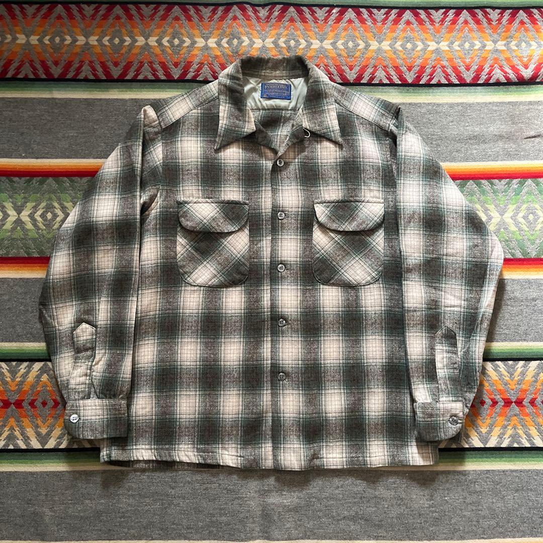 70s ペンドルトン ウール ボード シャツ シャドー オンブレ/50s 60s 70s pendleton ウール シャツ オンブレ S/シャドーチェック outdoors