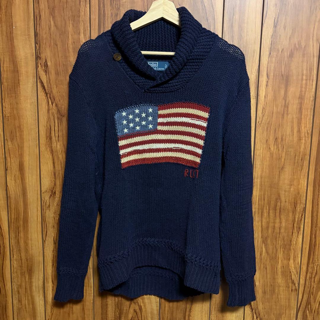 大人気】ポロラルフローレン ショールカラーニット セーター 星条旗