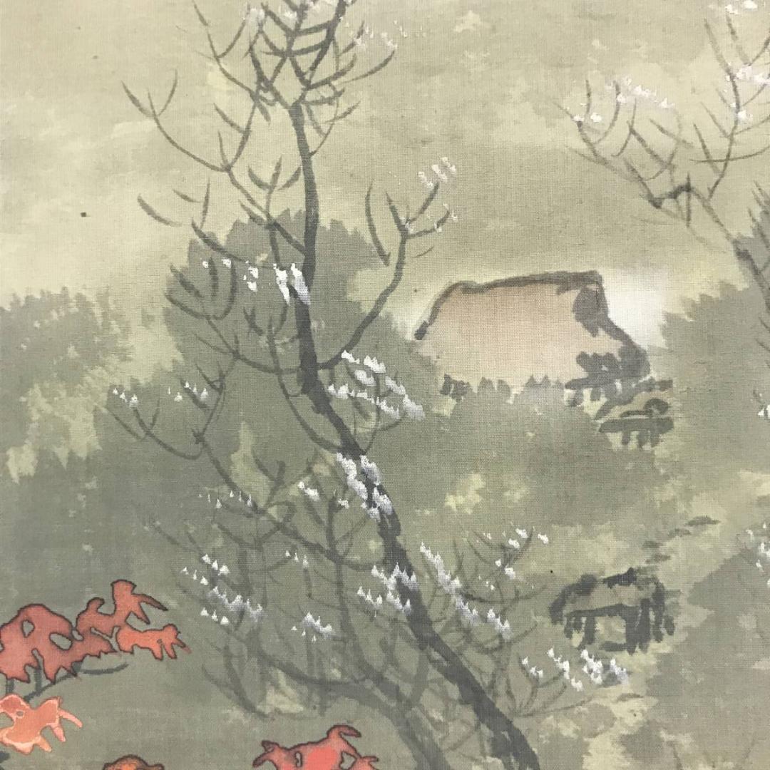 真作/長滝楓外/長瀧楓外/秋景山水図/秋山図/山水図/掛軸☆宝船☆AE-332