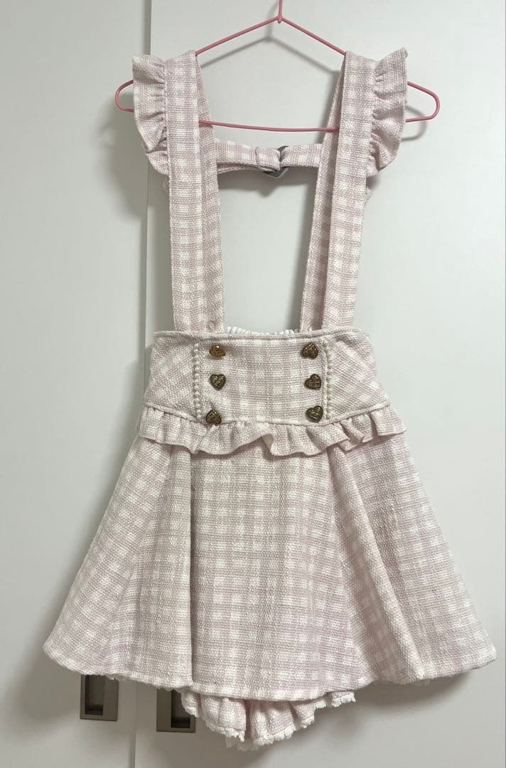 LIZLISA スギンガムツイードサスペンダー付スカパン ピンク - メルカリ
