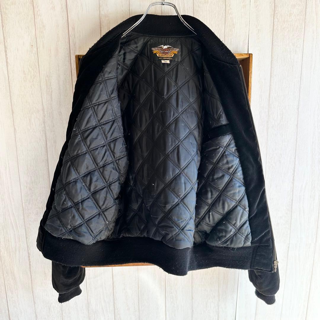 ハーレーダビッドソンスカジャン 別珍 ベロア 刺繍 イーグル 国旗 黒 L