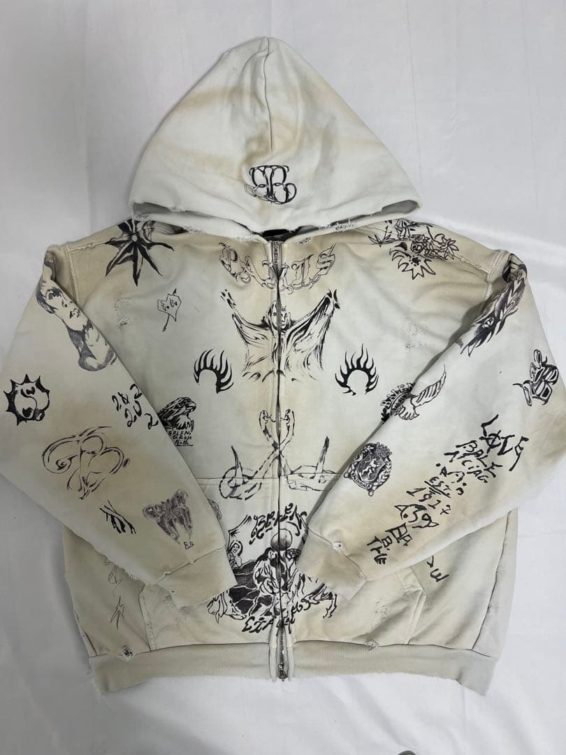 24SS BALENCIAGA Tattoo Zip Hoodie M - メルカリ
