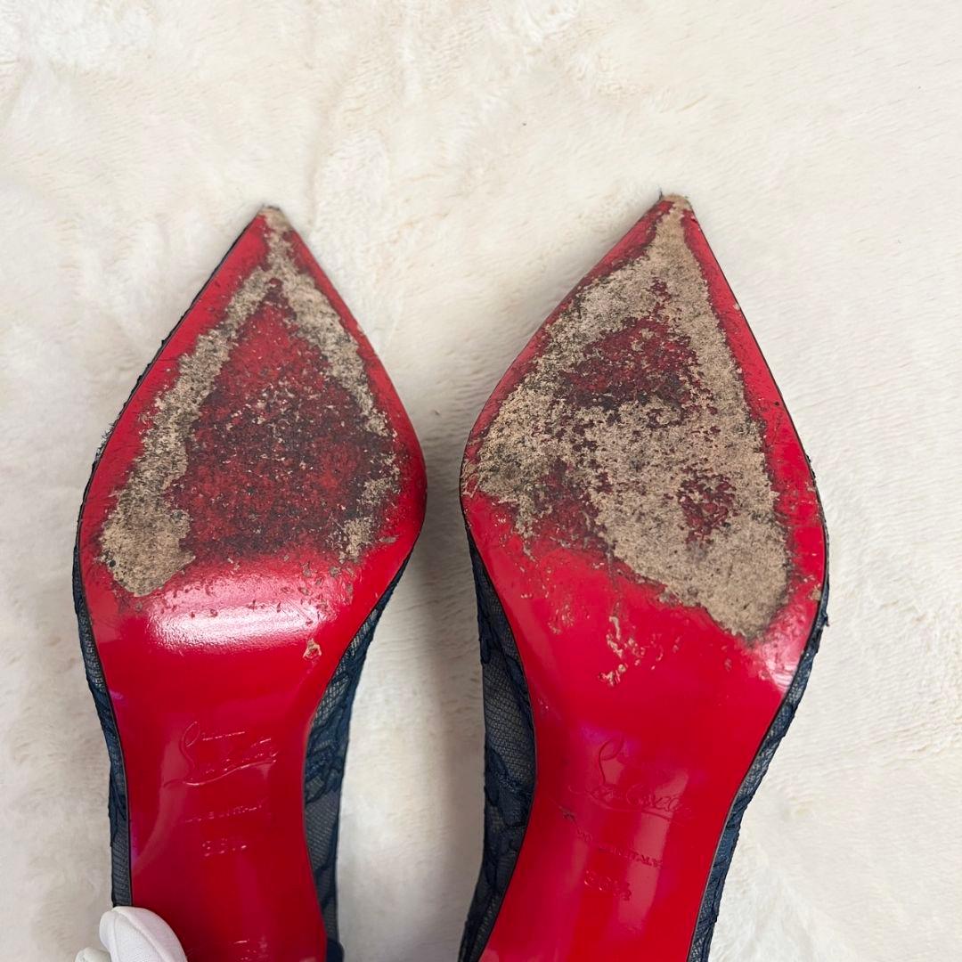 クリスチャンルブタン サテン レース　花柄　ヒール 36 1/2　23.5cm