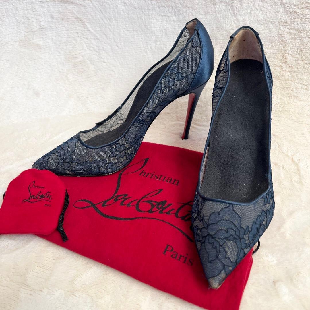 クリスチャンルブタン サテン レース　花柄　ヒール 36 1/2　23.5cm