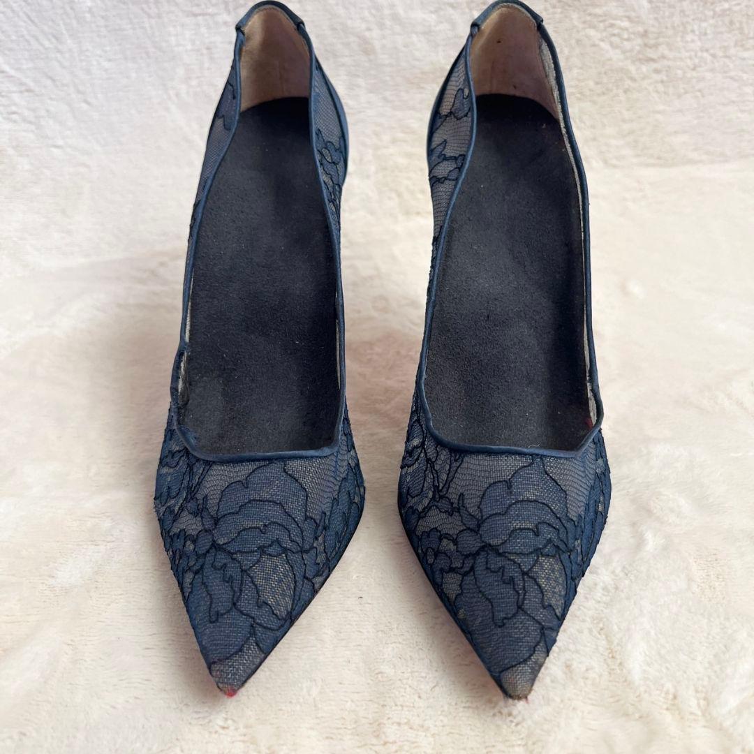 クリスチャンルブタン サテン レース　花柄　ヒール 36 1/2　23.5cm