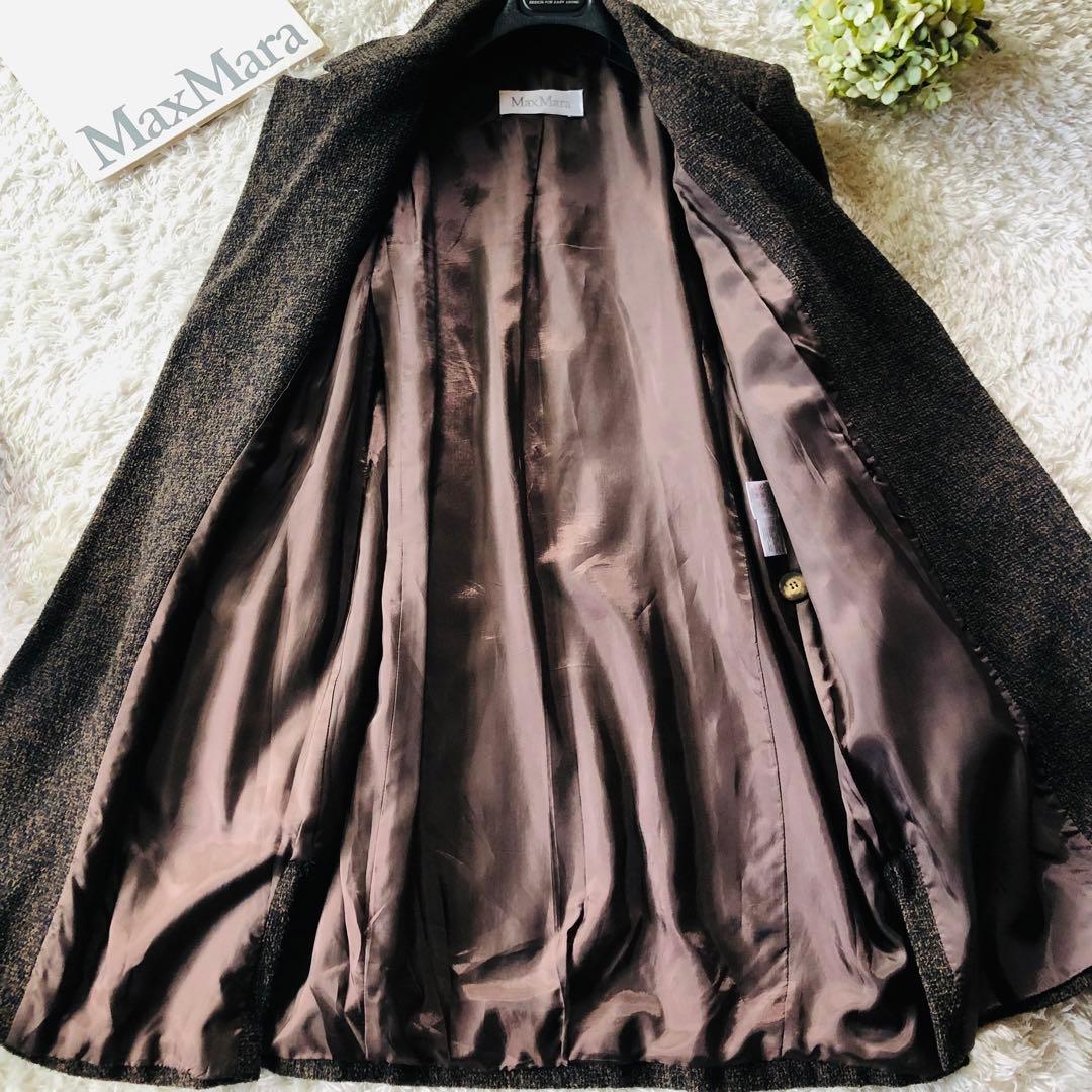 希少42✨極美品 マックスマーラ ベルテッドコート 女優襟 白タグ