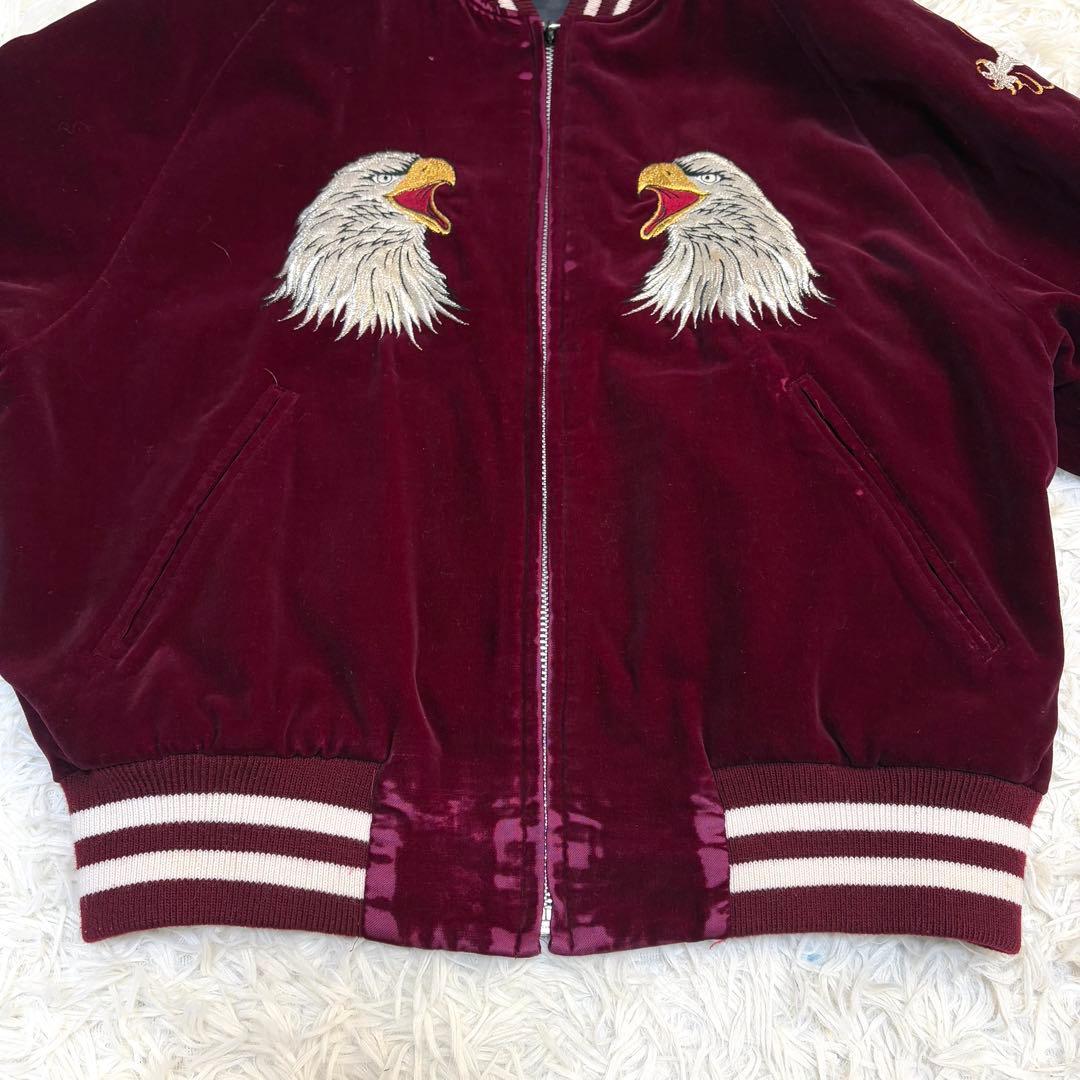 良品】LONDON F.B. スカジャン 鷹 龍 ベロア 別珍 ボルドー M