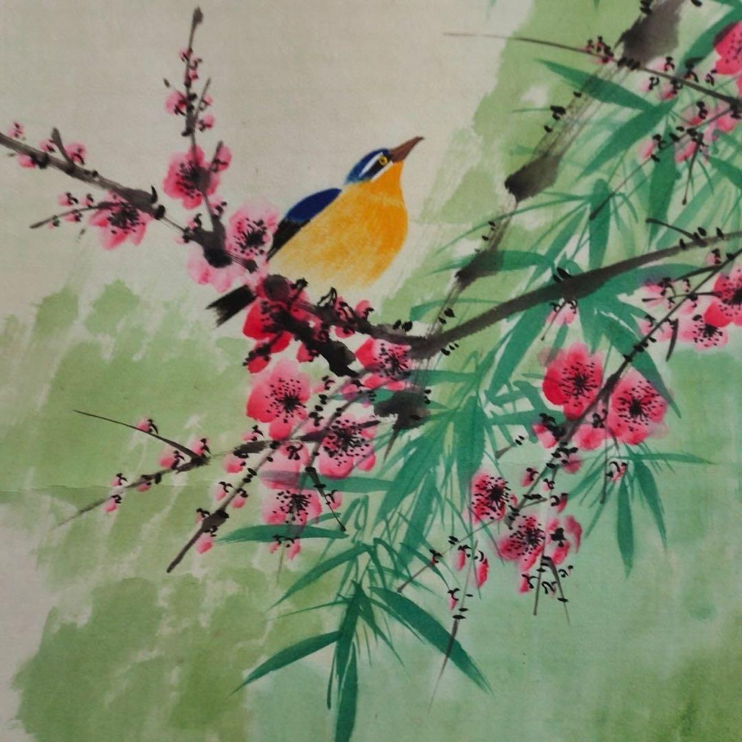 梅蘭芳 花鳥図 中堂掛軸｜防伪仕様｜梅・竹・花鳥｜縁起物