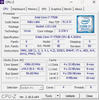 動作確認済み i7-7700K 4.20GHz CPU
