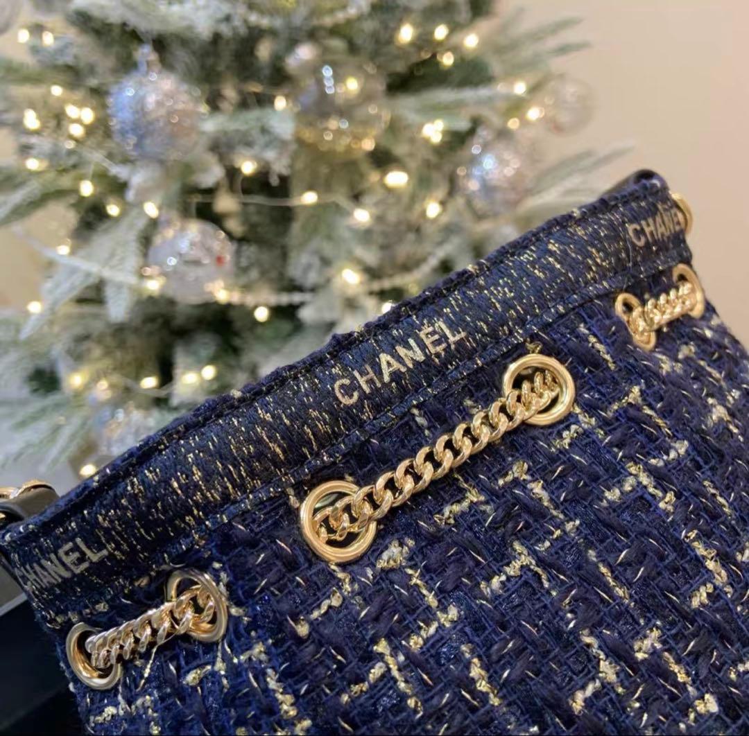 希少 レア 非売品 CHANEL ノベルティ ネイビー ツイード バケット