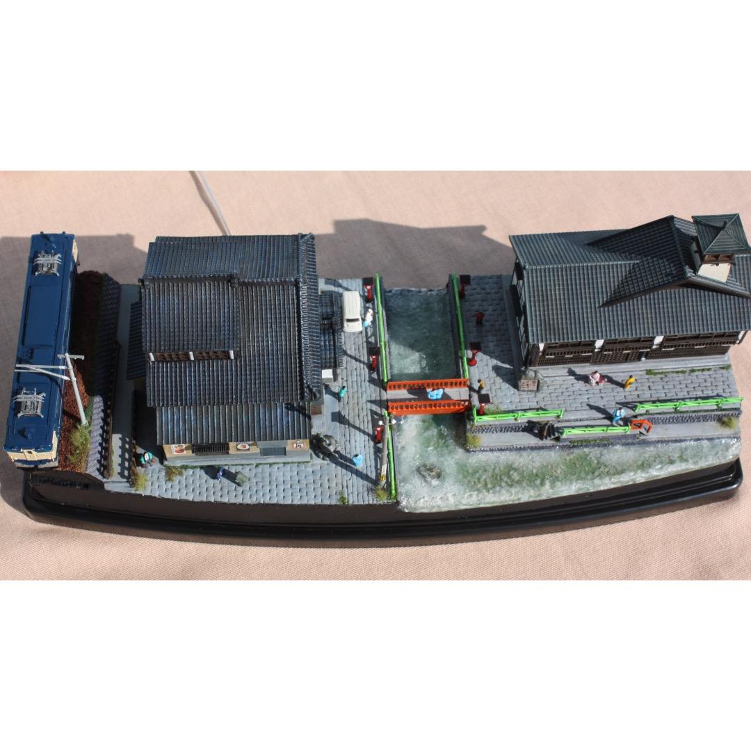 Nゲージ ジオラマ 「温泉街の風景」 建物内照明付き ストラクチャー 鉄道模型