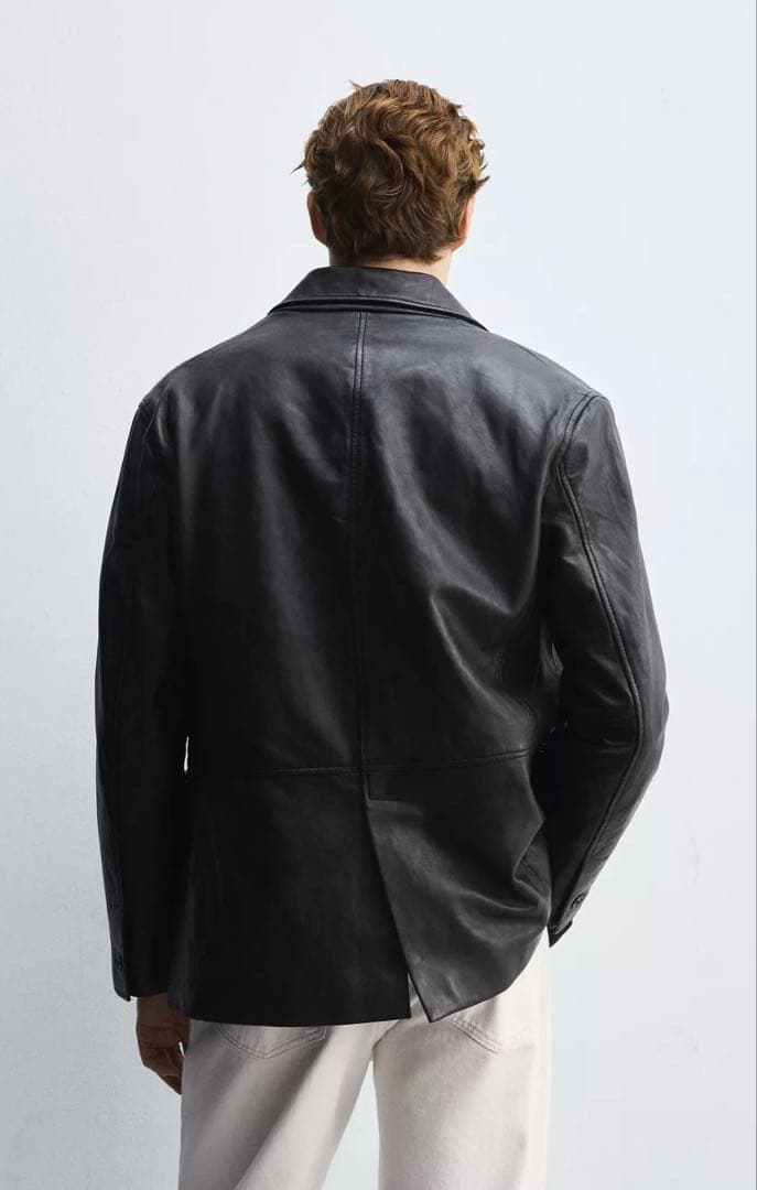 今期完売ZARAレザーリラックスフィットブレザージャケット羊革製ザラM