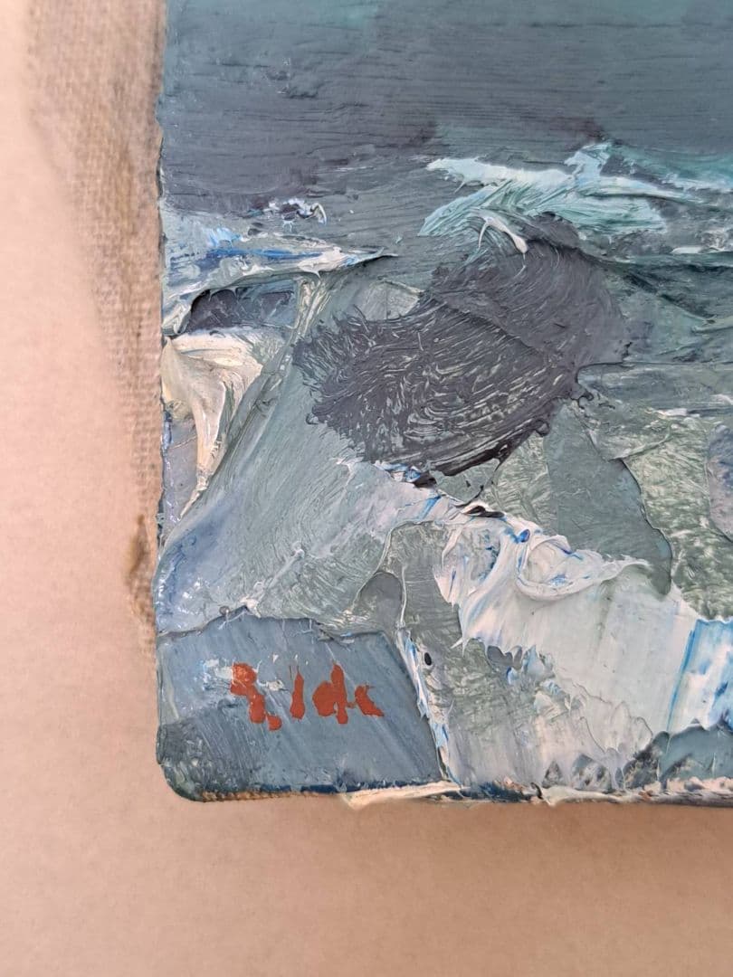 九州大学出身の洋画家　井手誠一《北陸の海》海の風景 油彩画 サイン入り