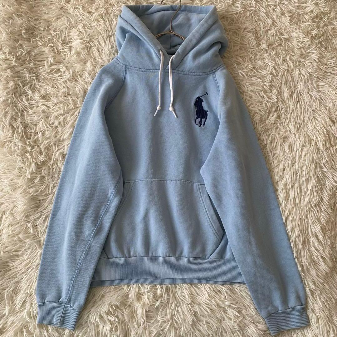 美品✨】ポロラルフローレン パーカー ビッグポニー刺繍 水色 紺 M