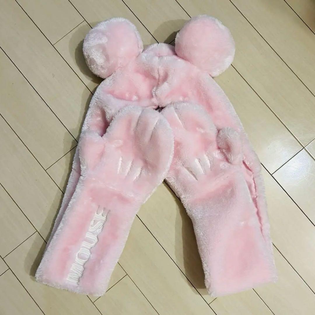 ミッキー マフラーファンキャップ 被り物 ディズニー ピンク ミニー