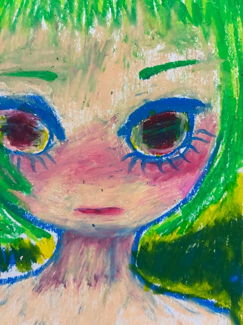 アート クレヨン画 ダーク 病みかわいい 表現 オリジナル 絵画 原画 女の子