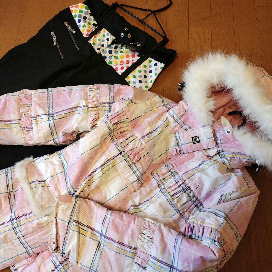 ROXY　スキーウエア　スノーボードウェア　キッズ　雪遊び　セット　ピンク ROXY/ロキシー/ROXY スノーボードウェア上下セット ピンク（キッズ100