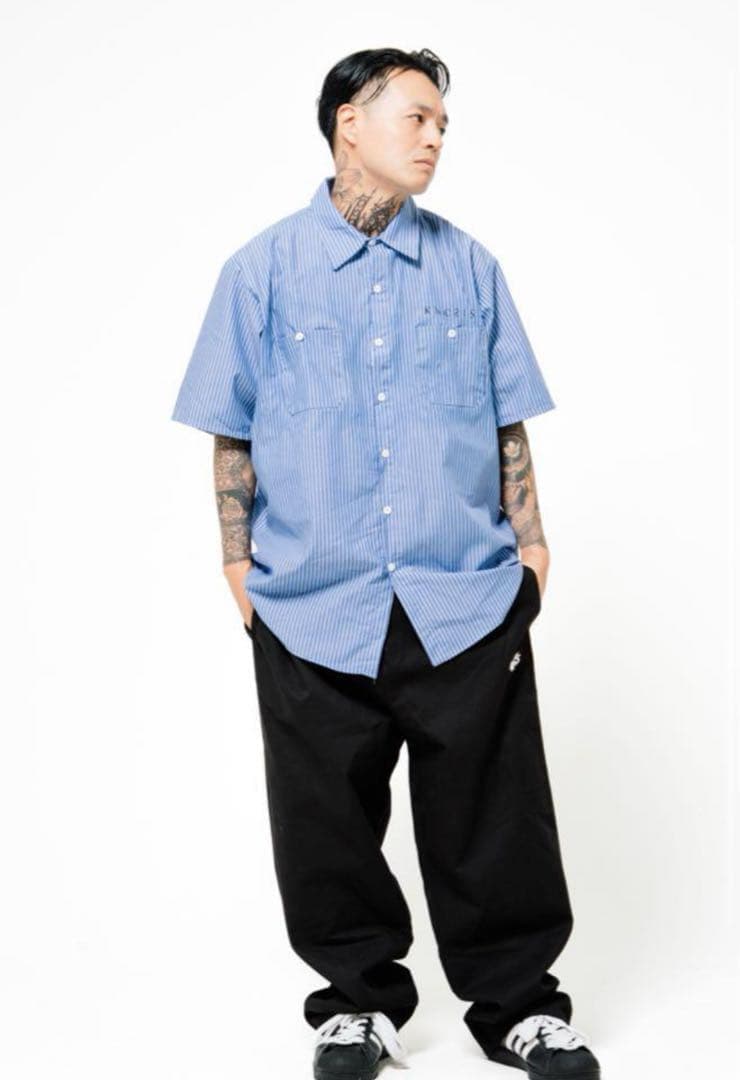 【早い者勝ち】knosis ストライプ ワークシャツ 青 XL 新品未使用