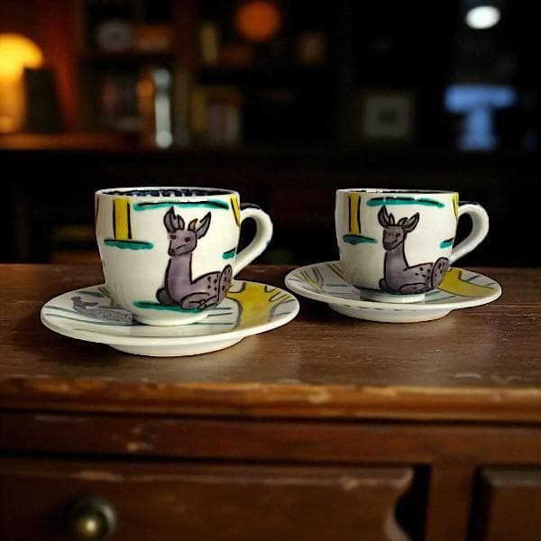 九谷焼 海部公子 絵付け カップ＆ソーサー 1客 共箱 黄布 経歴書 直筆