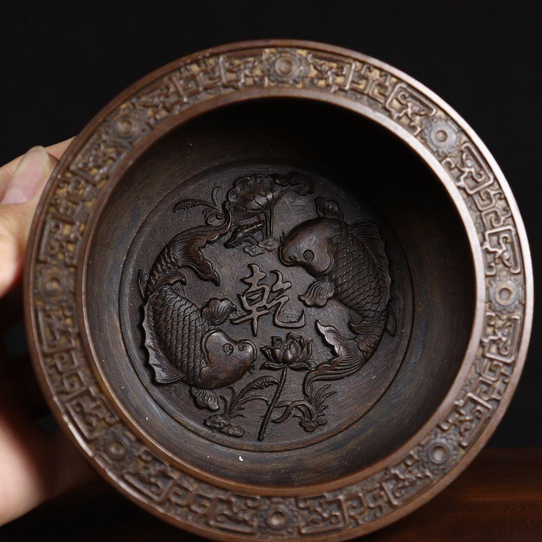 銅 細工 彫刻 乾坤聚宝盆 福禄寿喜 双魚紋飾 工芸品 美術品 置物 Amazon.com: Piegricdiat 纯金色聚宝盆招财聚宝缸客厅玄关摆件铜器Feng