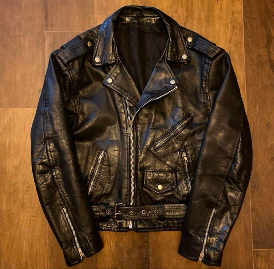 70s〜80s vintage ダブルレザーライダースジャケット ブラック 本革