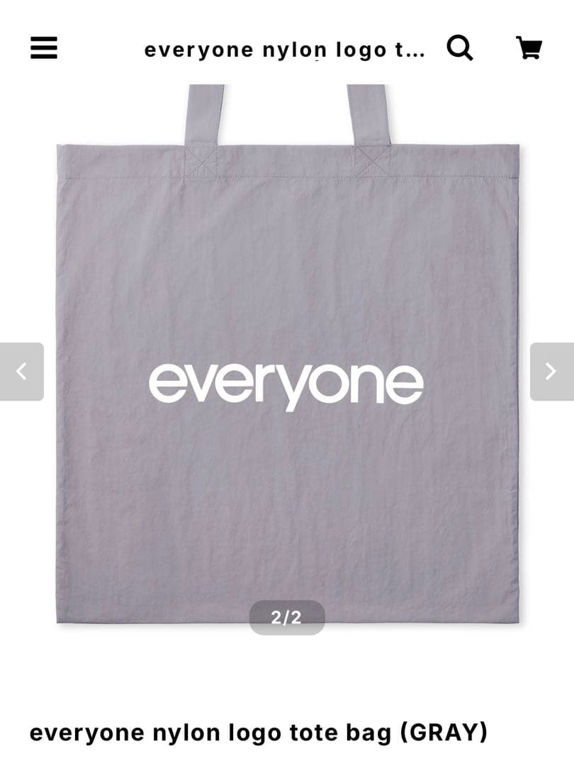 新品】everyone トートバッグ グレーeveryone nylon logo tote bag
