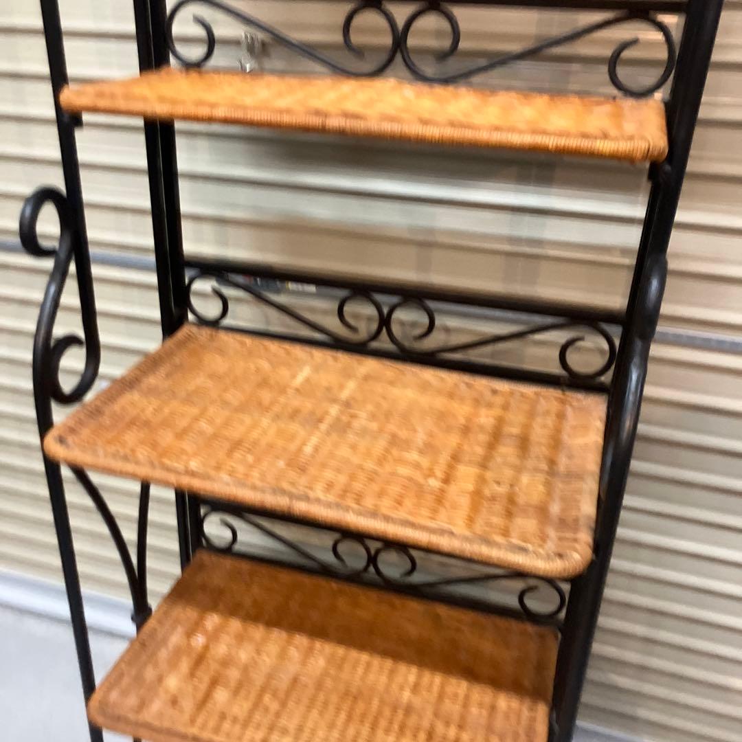 アンティーク調 アイアンフレーム 5段折りたたみラタンラック 飾り棚